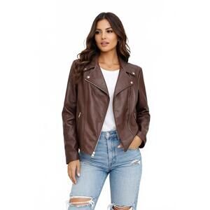 Chico's Super Soft Chocolate Faux Leather Moto Jacket Chico's Size 2 ( L )